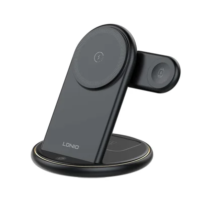 LDNIO WL02 5-in-1 Wireless Desktop Charging Station with 30cm Type-C Cable 15W Phone 5W Earphones 2.5W Watch Fast Charger Stand - Black