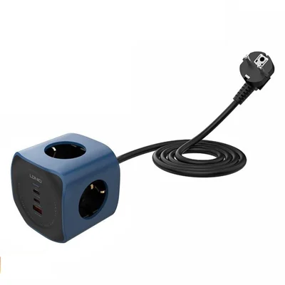 LDNIO SE3338 65W GaN Power Strip 3 AC Outlets 3 USB Ports Fast Charging Station Power Socket with 2m Cable for Office Travel - Blue  /  EU Plug
