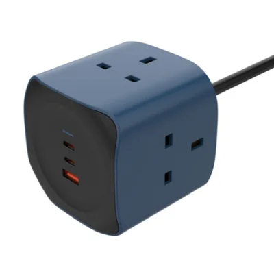 LDNIO SK3370 6-i-1 65 W GaN Cube stikkontaktfordeler 3 stk. britiske stikkontakter AC-udgange 3 USB-porte hurtigopladning station strømstik - Blå / EU-stik