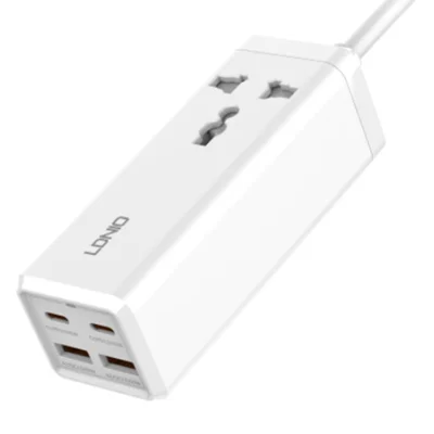 LDNIO SC1418 65W GaN Power Strip 1 AC Outlet+4 USB Ports Fast Charging Station Power Socket for Laptop Tablet Phone - White