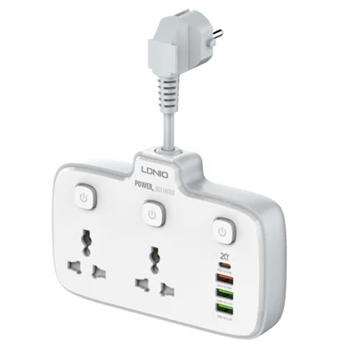 LDNIO SC2413 Power Strip 20W 2500W 2 Prese CA 4 Porte USB PD Caricamento Rapido Presa Elettrica Estensibile - Bianco / Spina UE