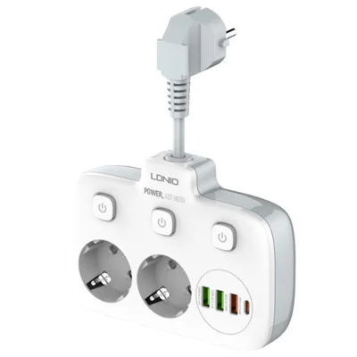 LDNIO SE2435 20W PD Fast Charging Power Strip 2 AC Outlets 4 USB Ports Independent Switch Desktop Adapter - White  /  EU Plug