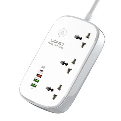 LDNIO SCW3451 Smart Prese WiFi con 3 Prese AC + 4 Porte USB 30W Caricamento Rapido con Controllo Remoto Presa Elettrica - Bianco