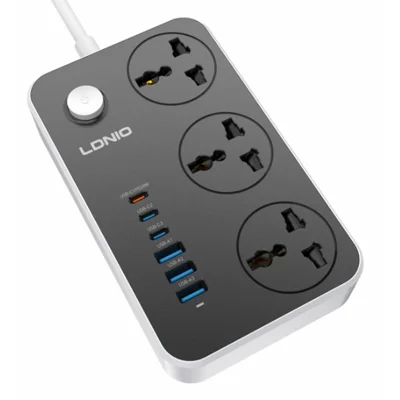 LDNIO SC3604C 20W Fast Charging Power Strip 3 AC Outlets 6 USB Ports Power Socket with 2m Cable - Black  /  EU Plug