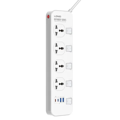LDNIO SC4408C Ciabatta con Ricarica Rapida PD 20W 4 Uscite AC 4 Porte USB 2500W Presa da Scrivania con Interruttori Indipendenti Cavo 2m - Bianco
