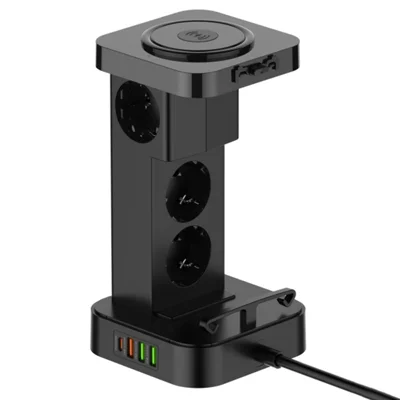 LDNIO SEW4485 Torre di Alimentazione con Design 3 Prese AC EU 4 Porte USB Stazione di Ricarica Wireless 15W Organizzatore per Scrivania - Nero