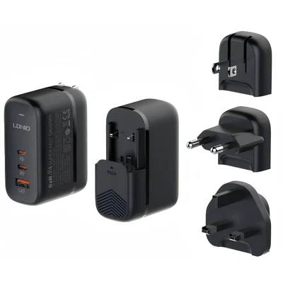 LDNIO Q366 65W GaN 3-Port Travel Charger PD QC 3.0 International Plug Adapter - Black