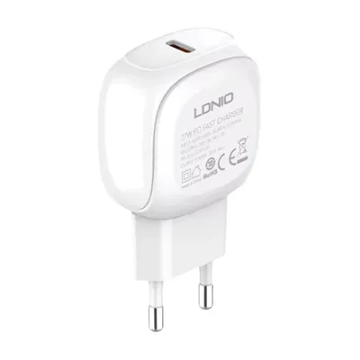 LDNIO A1206C 27W USB-C PD Charger EU Plug 100-240V Travel Adapter with USB-C Cable - White