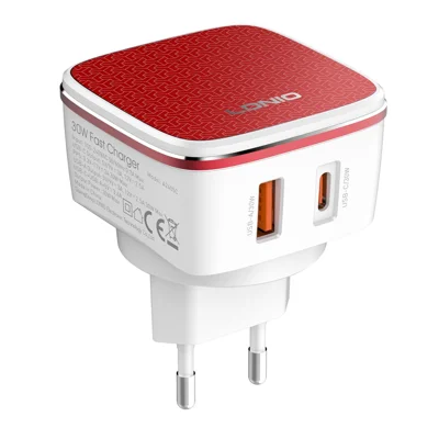 LDNIO A2405C 30W PD Dual Port Travel Charger USB-C + USB-A Charging Block Interchangeable Plugs - EU Plug