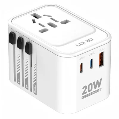 LDNIO Z9 20W Travel Adapter 2 USB-C PD + USB-A QC3.0 for International Travel - White