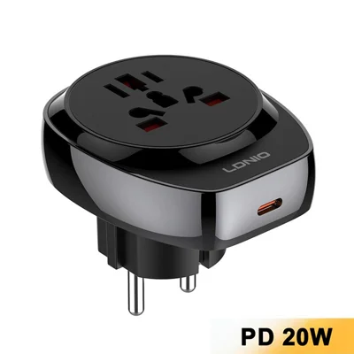 LDNIO Z10 20W USB-C PD Universal Travel Adapter 3250W EU Plug Charger for International Travel - Black