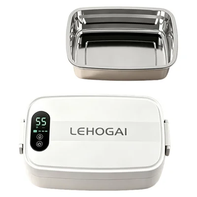 Caixa de Almoço Elétrica LEHOGAI N2 em Aço Inoxidável 304 1000ml 15W com Controlo de Temperatura em 4 Níveis e Função Temporizador para Escritório, Carro e Exterior (Sem BPA, Sem FDA) - Branco/Compartimento Simples