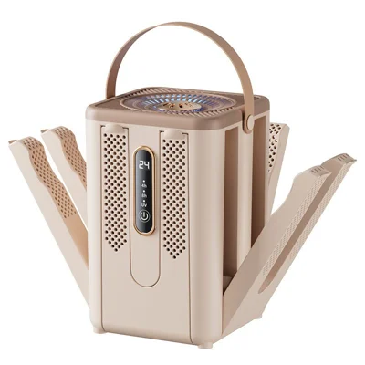 H002 8-armet skotørrer 48℃ konstant temperatur UV-desinfektion timer 150 W foldbar støvletørrer, EU-stik til hjemmebrug - Khaki beige