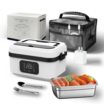 BX88 1L Heated Lunch Box 8000mAh Wireless Heating 60W Fast Heating Type-C Charging Temperature Control Bento Box for Office Workers, EU Plug (BPA Free, No FDA) - White+Black