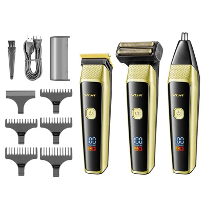 VGR V-366 Hair Clippers Razor Nose Hair Trimmer Set USB Rechargeable Blade Nose Cutting Beard Trimmer - Gold