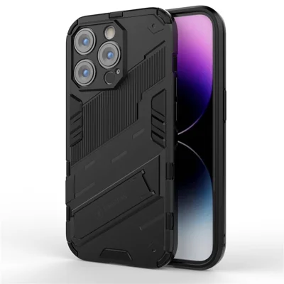 For iPhone 14 Pro 6.1 inch Hybrid Kickstand Phone Case Hard PC Soft TPU Shockproof Protective Cover - Black