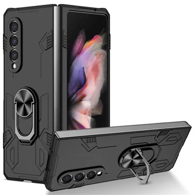 For Samsung Galaxy Z Fold3 5G Folding Phone Case PC+TPU Shockproof Kickstand Function Protective Cover - Black