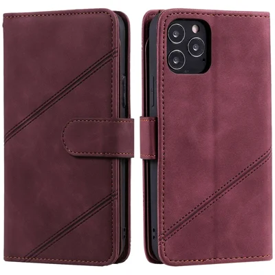 For iPhone 12/12 Pro 6.1 inch Folio Flip PU Leather Stand Cover Imprinted Cellphone Case with Multiple Card Slots and Cash Pocket - Red
