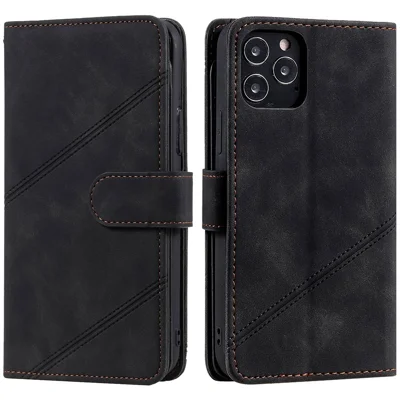 For iPhone 12 Pro Max 6.7 inch Bump Proof PU Leather Stand Cover Imprinted Cellphone Case with Multiple Card Slots and Cash Pocket - Black