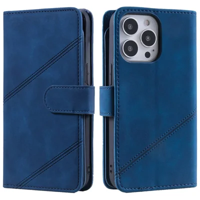 For iPhone 13 Pro 6.1 inch Drop Resistant Imprinted PU Leather Stand Cover with Multiple Card Slots and Cash Pocket - Blue