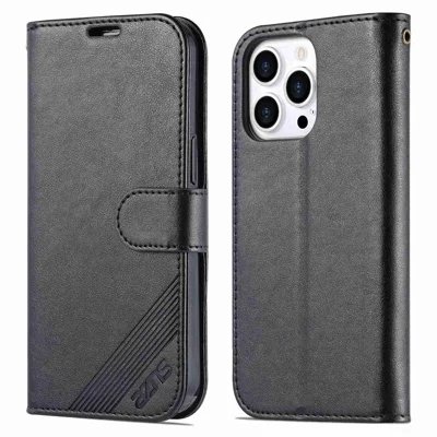 AZNS For iPhone 14 Pro Max 6.7 inch Shockproof PU Leather Flip Wallet Case Magnetic Closure Scratch Resistant Phone Cover Viewing Stand - Black