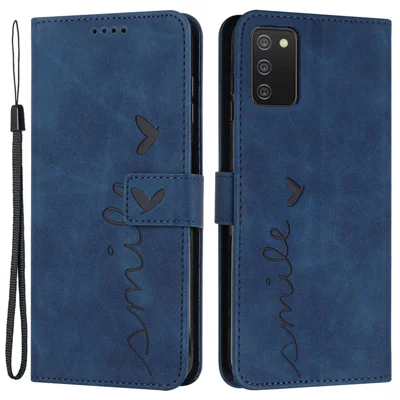 Voor Samsung Galaxy A03s (166,5 mm) PU Leren Cover Met Aanraking-gevoelig Oppervlak Hartvormig Opdruk Hoesje Met Portemonnee Standfunctie Met Strap - Saflaai