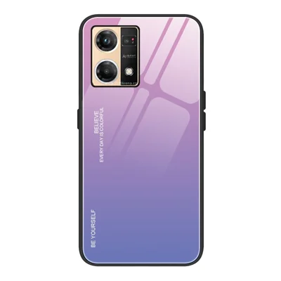 Gradient Color Phone Case for Oppo Reno7 4G, Tempered Glass + PC + TPU Shockproof Cover - Pink/Purple