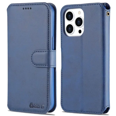 AZNS PU Leather Case for iPhone 14 Pro 6.1 inch, Full Protection Stand Wallet Magnetic Flip Folio Phone Cover - Blue
