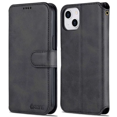 AZNS PU-Lederhülle für iPhone 14 6,1 Zoll, Ständer Brieftasche Magnetisch Klapphülle - Schwarz