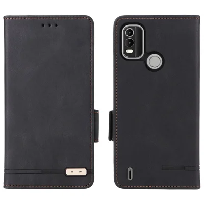 For Nokia C21 Plus Drop Resistant Hardware Design PU Leather Wallet Stand Case Book Style Phone Cover - Black