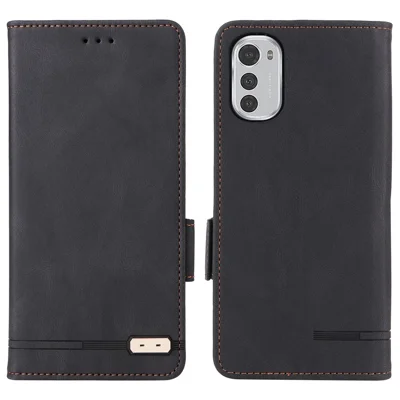 For Motorola Moto E32 4G Hardware Design PU Leather Anti-fall Protection Wallet Stand Case Book Style Phone Cover - Black