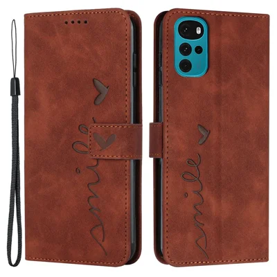 Para Motorola Moto G22 Impressão do Coração PU Catura de Catura de Catura de Catura de Pele Sping Stand Shot Shotch Tamp - Castanho