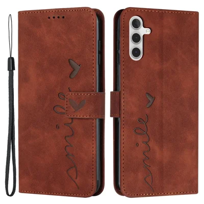 For Samsung Galaxy A13 5G / A04s 4G (164.7mm) Heart Shape Imprinted Phone Case PU Leather Skin-touch Feeling Wallet Style Shell with Stand - Brown