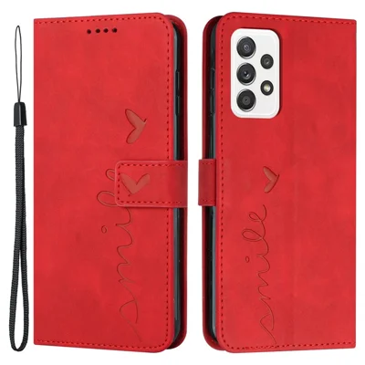 Voor Samsung Galaxy A32 4G (EU-versie) Hartvormig Geïmprimeerd Huid-aanraking Telefoon Leren Hoesje Portemonnee Staander Binnenste TPU Cover - Rood