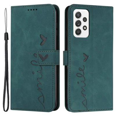 For Samsung Galaxy A23 5G (Global Version) / 4G Heart Shape Imprinted Skin-touch PU Leather Stand Wallet Phone Case Protector - Green