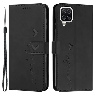 Stand Wallet Skin-touch-telefonhülle Für Samsung Galaxy A42 5G, Herzform Eingeprägter PU Leder + TPU Allround Cover - Schwarz