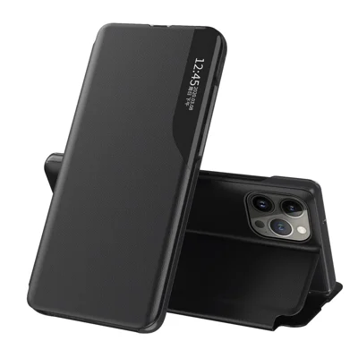 For iPhone 14 Pro Max 6.7 inch Clear View Window Folio Flip Leather Phone Case Stand Anti-Scratch Phone Cover - Black