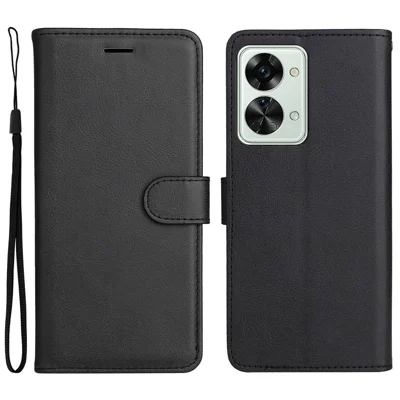 For OnePlus Nord 2T 5G Case Solid Color Leather Mobile Cover Wallet Stand with Strap - Black