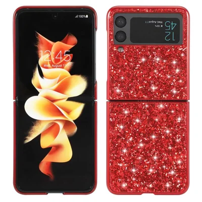 Für Samsung Galaxy Z Flip4 5G Glitter Sparkling Case Electroplating TPU-Rahmen Harte PC-Rückseite Rutschfester Schutzüberzug - Rot