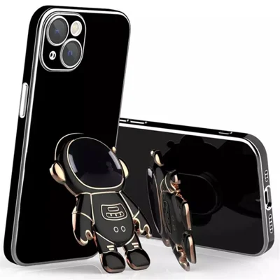 Astronaut Kickstand Phone Case for iPhone 13 mini 5.4 inch, Anti-scratch Electroplating TPU Back Cover - Black