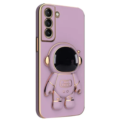 For Samsung Galaxy S22 5G Electroplating Astronaut Kickstand TPU Case Anti-drop Phone Shell - Purple