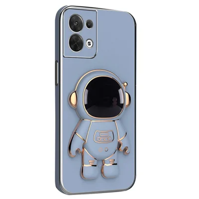 Astronaut Kickstand TPU Cover for Oppo Reno8 5G / Reno8 5G (Global Version), Electroplating Edge Shockproof Phone Case Protector - Blue