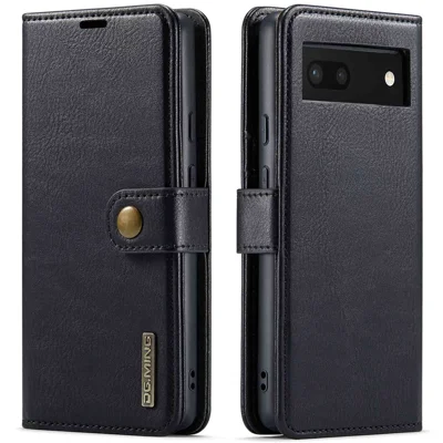 DG.MING Pour Google Pixel 6a Étui de protection en cuir fendu avec support - Noir