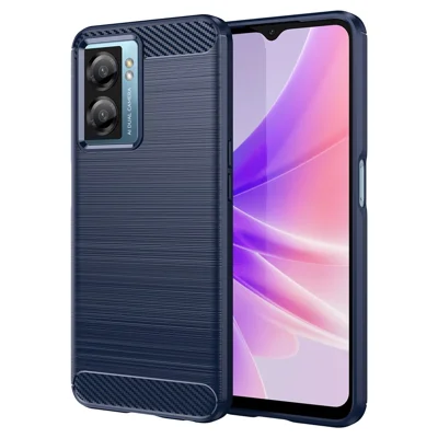 Para Oppo A57 4G / 5G / A57s 4G / A77 5G / K10 5G / Realme V23 4G / Narzo 50 5G / Q5i Funda de teléfono celular de TPU con superficie cepillada bien protegida Textura de fibra de carbono Protector anticaídas - Azul