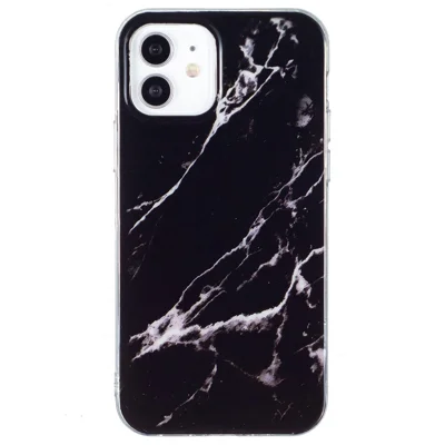 Til iPhone 12 mini 5,4 tommer IMD Marmorstil Ultra Tynd Telefonbeskyttelse Stødfast Beskyttelsesdæksel - Sort
