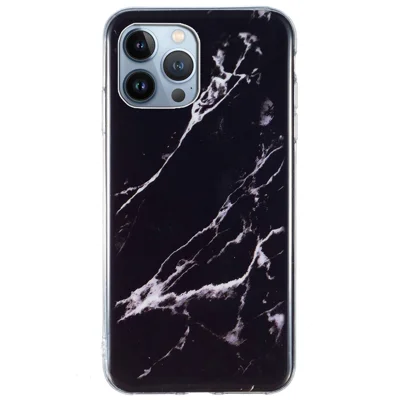 Protective Phone Case for iPhone 13 Pro Max 6.7 inch, Marble Pattern IMD Flexible TPU Back Cover - Black