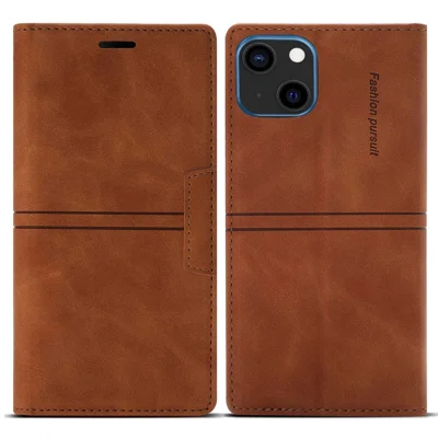 Für Iphone 14 6,1 Zoll PU Leder-kear-resistante Anti-fall-brieftaschen-hülle Magnetische Automatische Telefonschale Mit Ständer - Braun