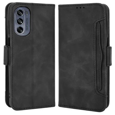 For Motorola Moto G62 5G Multiple Card Slots Wallet Case PU Leather Scratch Resistant Stand Secure Magnetic Clasp Protective Cover - Black