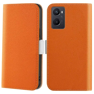 Litchi Texture Wallet Phone Case for Oppo A96 4G, Candy Color PU Leather Viewing Stand Flip Folio Cover - Orange