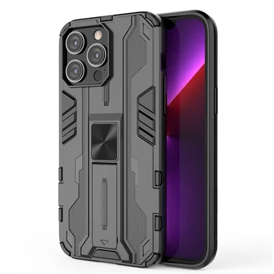 For iPhone 14 Pro Max 6.7 inch Camera Protection Phone Case Kickstand Hybrid Hard PC Soft TPU Drop Protection Anti-Fall Cover - Black
